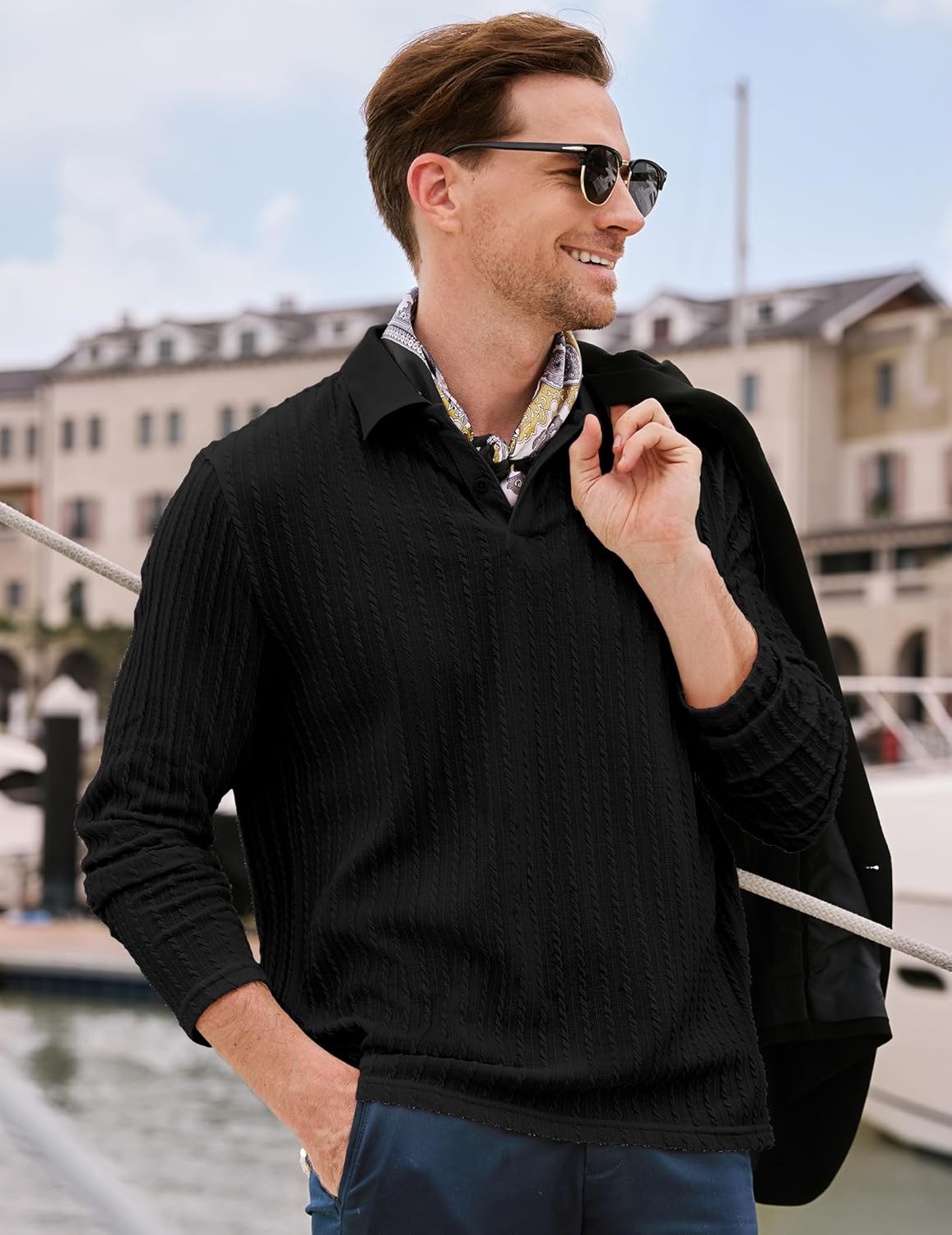 Mens Casual Polo Shirt Summer Short Sleeve Vacation Button Beach Knit Stretchy Golf Shirts